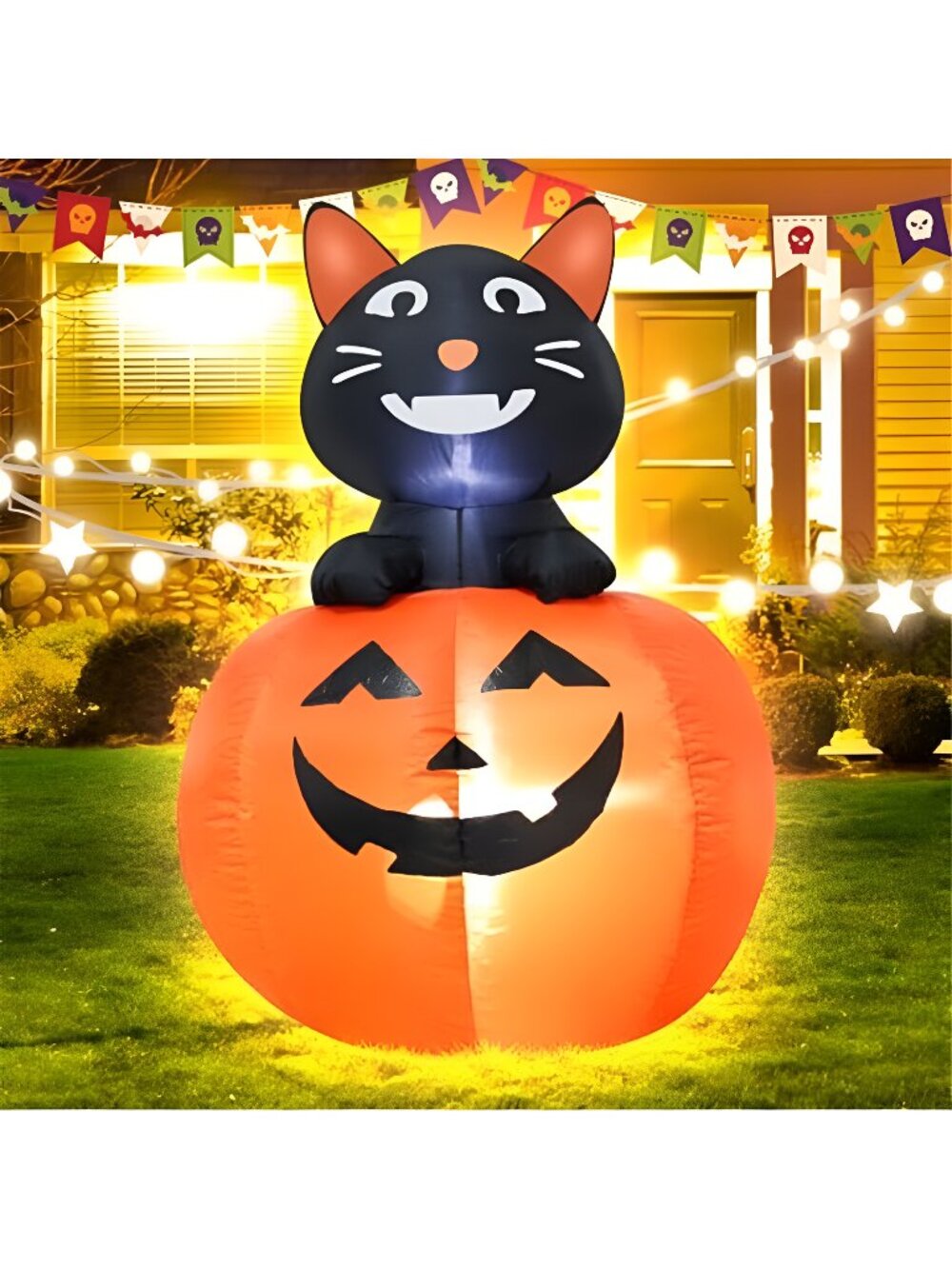 4FT Black Cat Halloween Pumpkin Inflatable Decoration with LED Lights